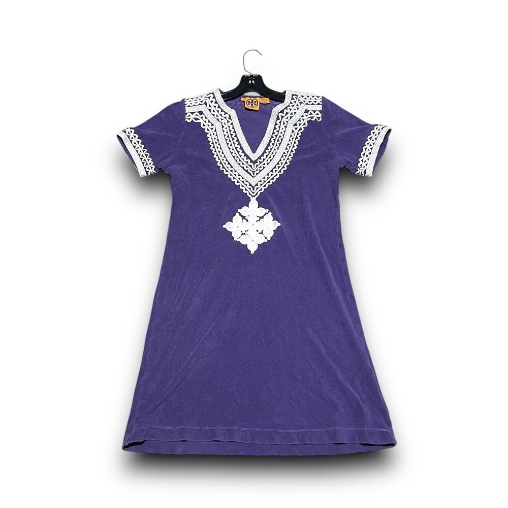Tory Burch Purpple Short Sleeve  Dress Women Sz XS X-Small Knit Embroiled